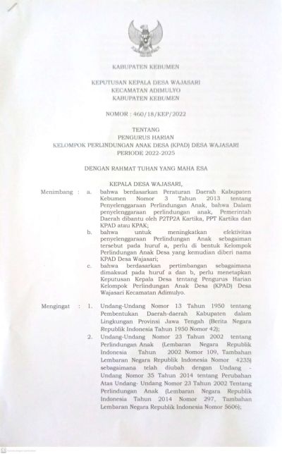 SK.KPAD Desa Wajasari 2022 Nomor 460/18/KEP/2022